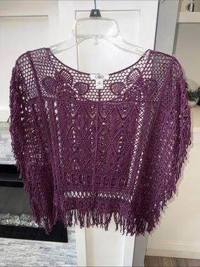 Cato Plum Crochet Fringe Tunic